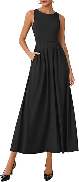 Lazysmile Summer Sleeveless Maxi Dresses for Women Mock Neck Pleated A Line Formal Cocktail Weddi... | Amazon (US)