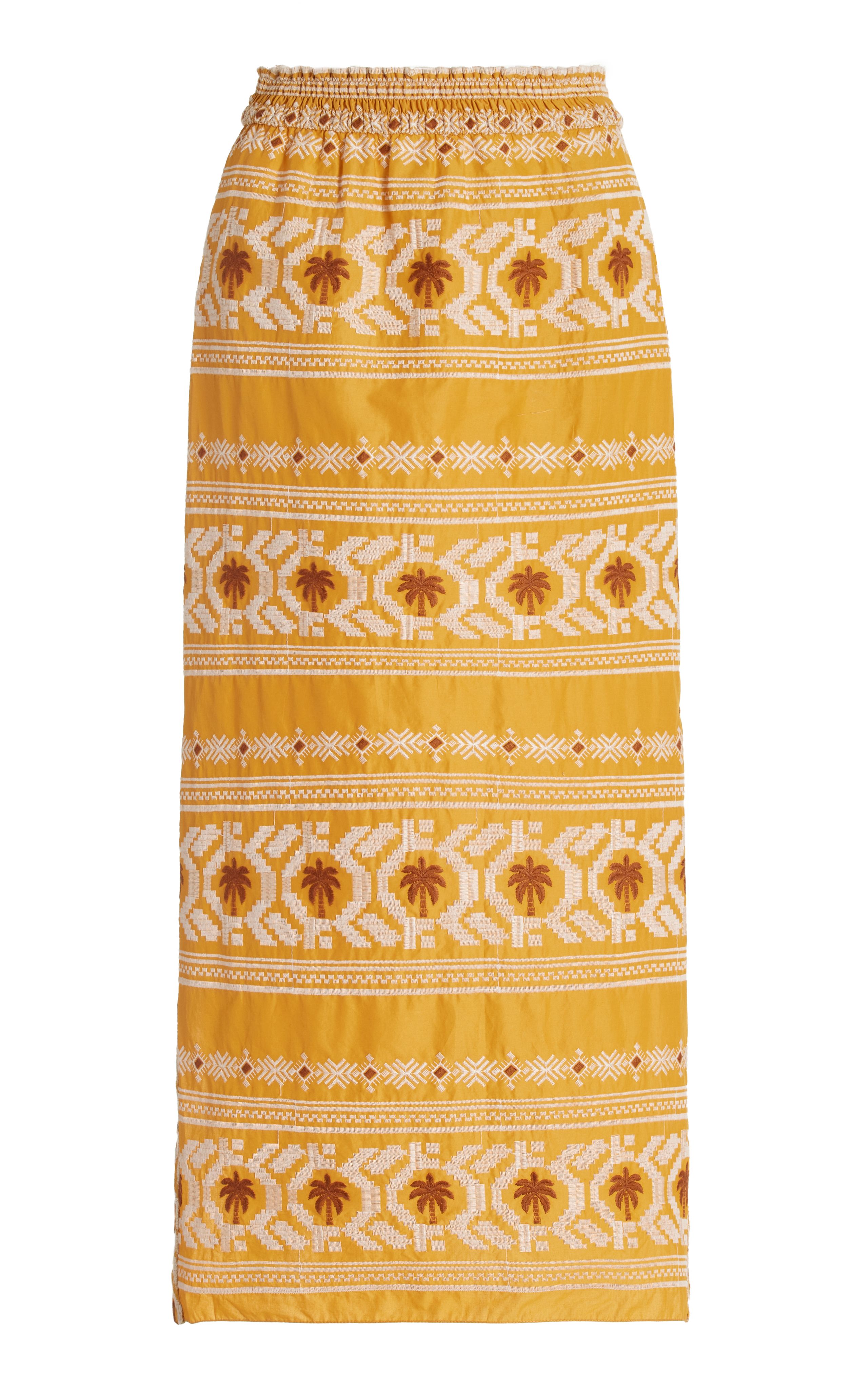 Knotting Secrets Embroidered Cotton-Blend Midi Skirt | Moda Operandi (Global)