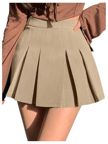 SOLY HUX Women's Pleated Skirt High Waisted A Line Casual Mini Skirts Plain Khaki Large | Amazon (US)