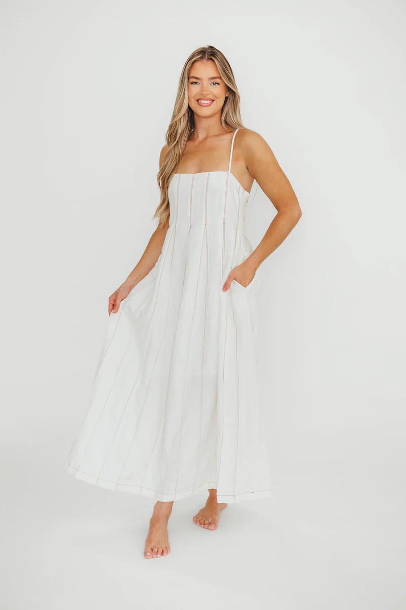 Mei Linen Stitch Maxi Dress in Cream | Worth Collective