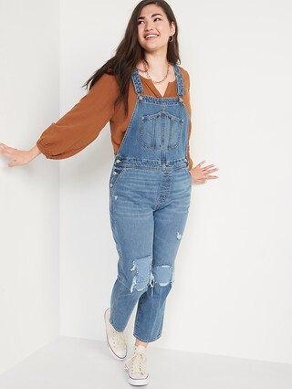 Slouchy Straight Distressed Workwear Jean Overalls for Women | Old Navy (US)