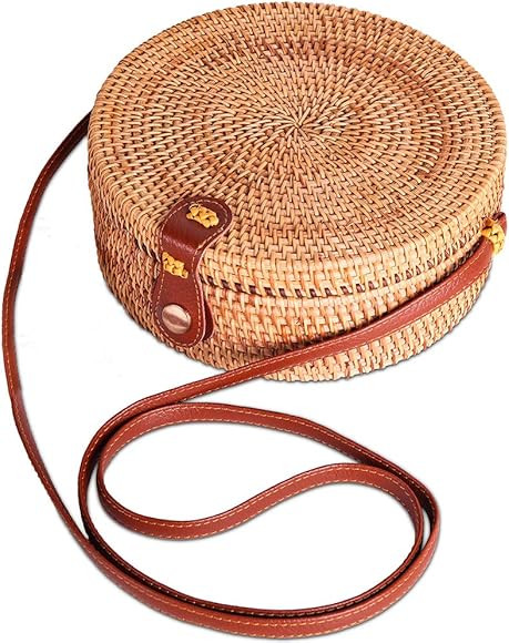 Handwoven Rattan Crossbody Bag for Women with Free Scarf Handmade Wicker Purse Straw Bag with Sho... | Amazon (US)