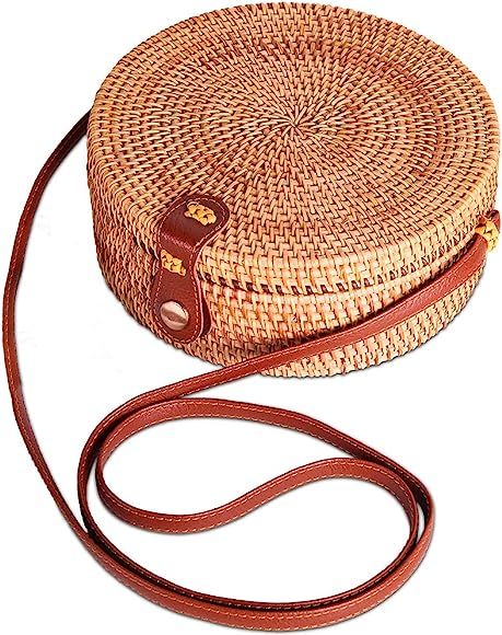 Handwoven Rattan Crossbody Bag for Women with Free Scarf Handmade Wicker Purse Straw Bag with Sho... | Amazon (US)