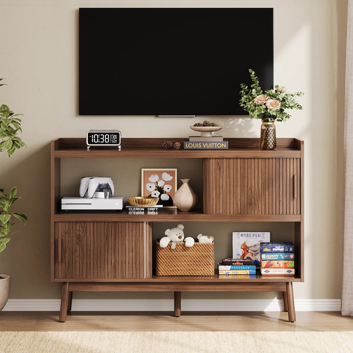 51.2"  W TV Stand with Outlet & Cabinets & Open Shelves | Wayfair North America