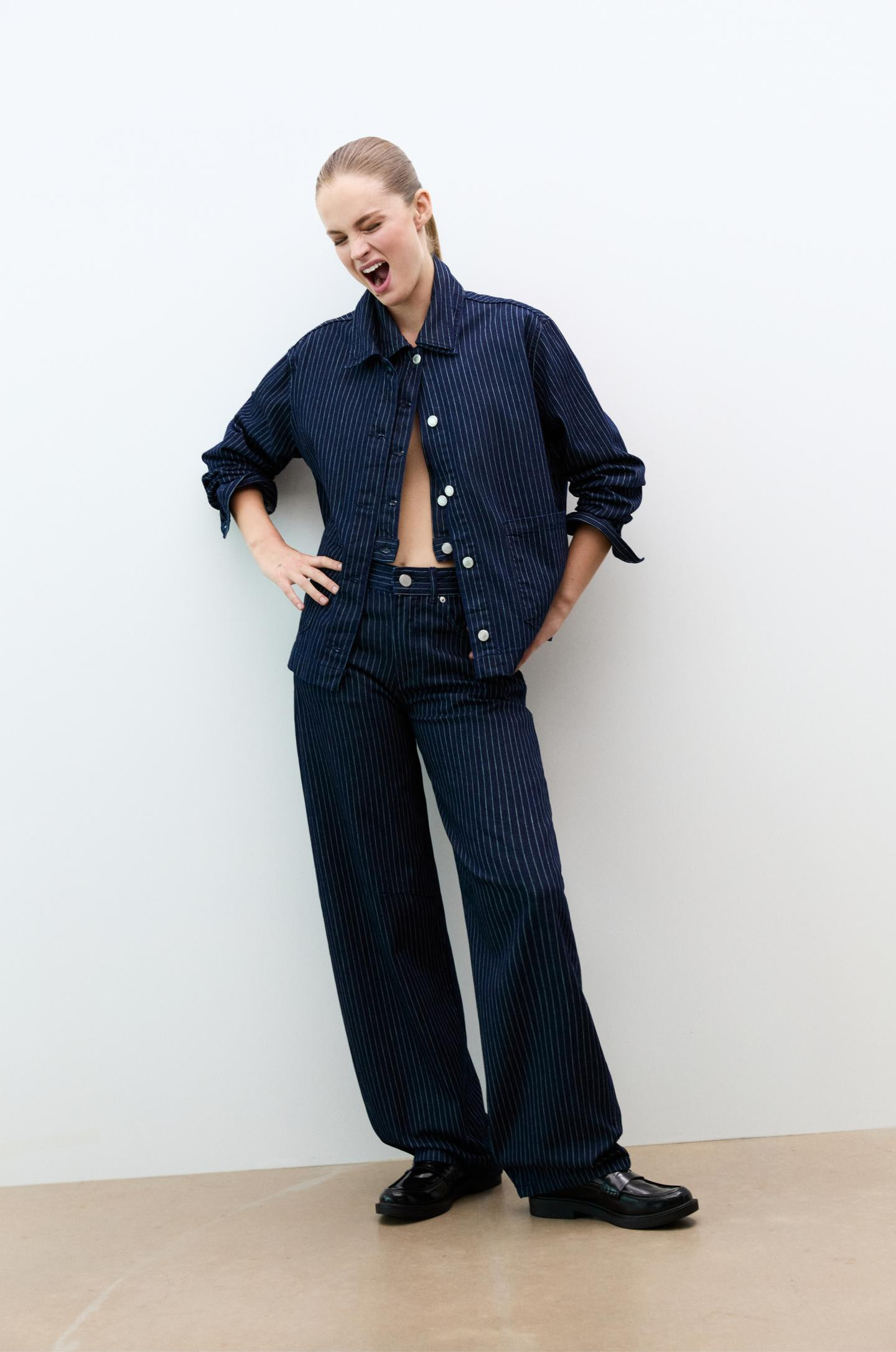 Striped denim overshirt | PULL and BEAR UK
