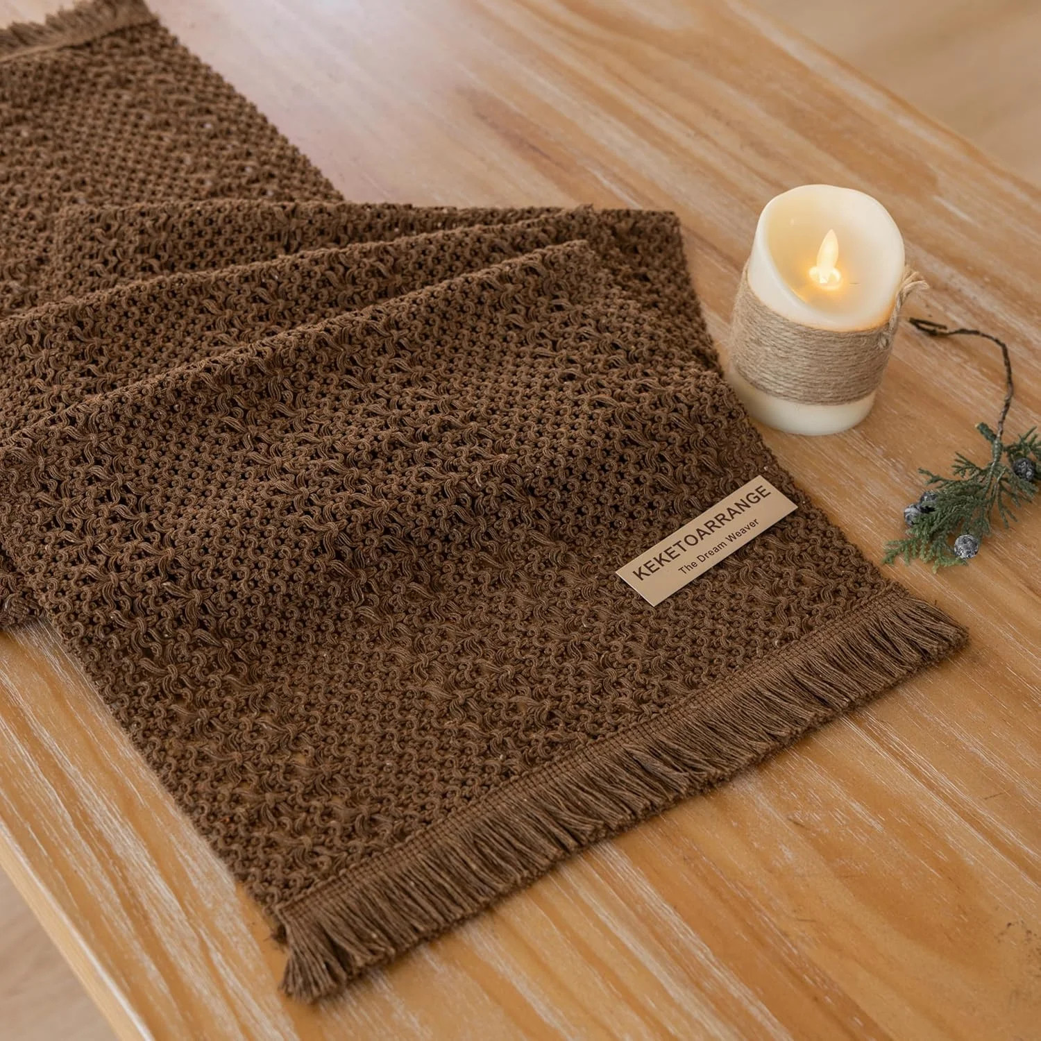 Keketo Boho Brown Table Runner Tan for Home Décor 12x72 Inches Farmhouse Macrame Burlap Jute Rus... | Walmart (US)