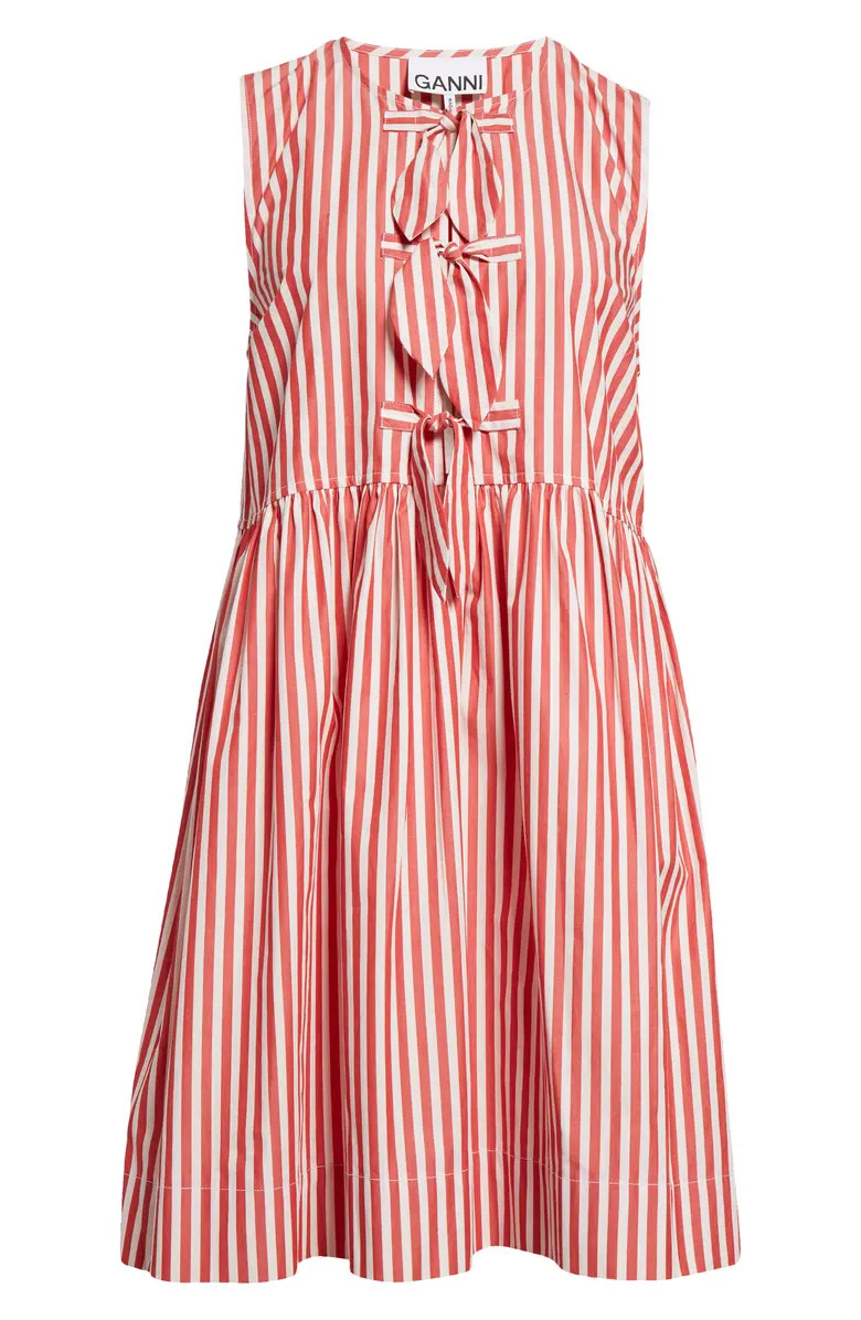 Stripe Bow Tie Sleeveless Organic Cotton Dress | Nordstrom