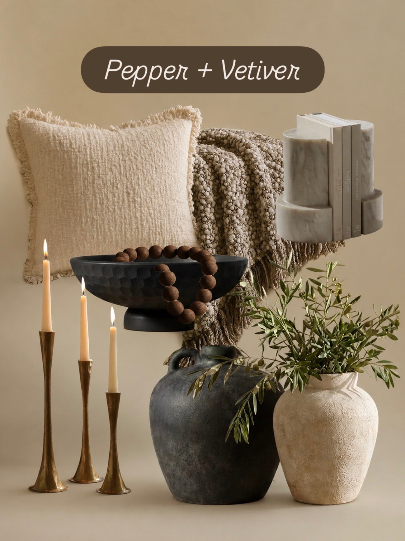 Neutral Home Decor Finds from Pepper + Vetiver

Follow @farmtotablecreations on Instagram for more cozy neutral home finds and styling inspiration 🤍

These warm neutral decor pieces instantly make a space feel layered, cozy, and elevated. From the textured pillow and chunky throw to the marble bookends and oversized vases, every piece brings that timeless collected look that works year-round. Loving the mix of soft textures, earthy tones, and natural elements in this collection.

#homedecor #neutraldecor #cozyhome #decorfinds #amazonhome

neutral home decor | cozy living room decor | textured pillow | marble bookends | decorative vase | olive stems | candle holders | neutral throw blanket | coffee table decor | shelf styling | modern traditional decor | warm neutral home | earthy decor finds | decorative bowl | wood bead decor | living room inspiration | neutral aesthetic | home styling ideas | timeless home decor | beige decor | pottery decor | cozy textures | luxury home style | elevated home finds | pepper and vetiver

#LTKSeasonal #LTKHome