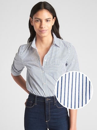 Gap Womens Fitted Boyfriend Stripe Shirt In Poplin Blue Stripe Size XS | Gap US