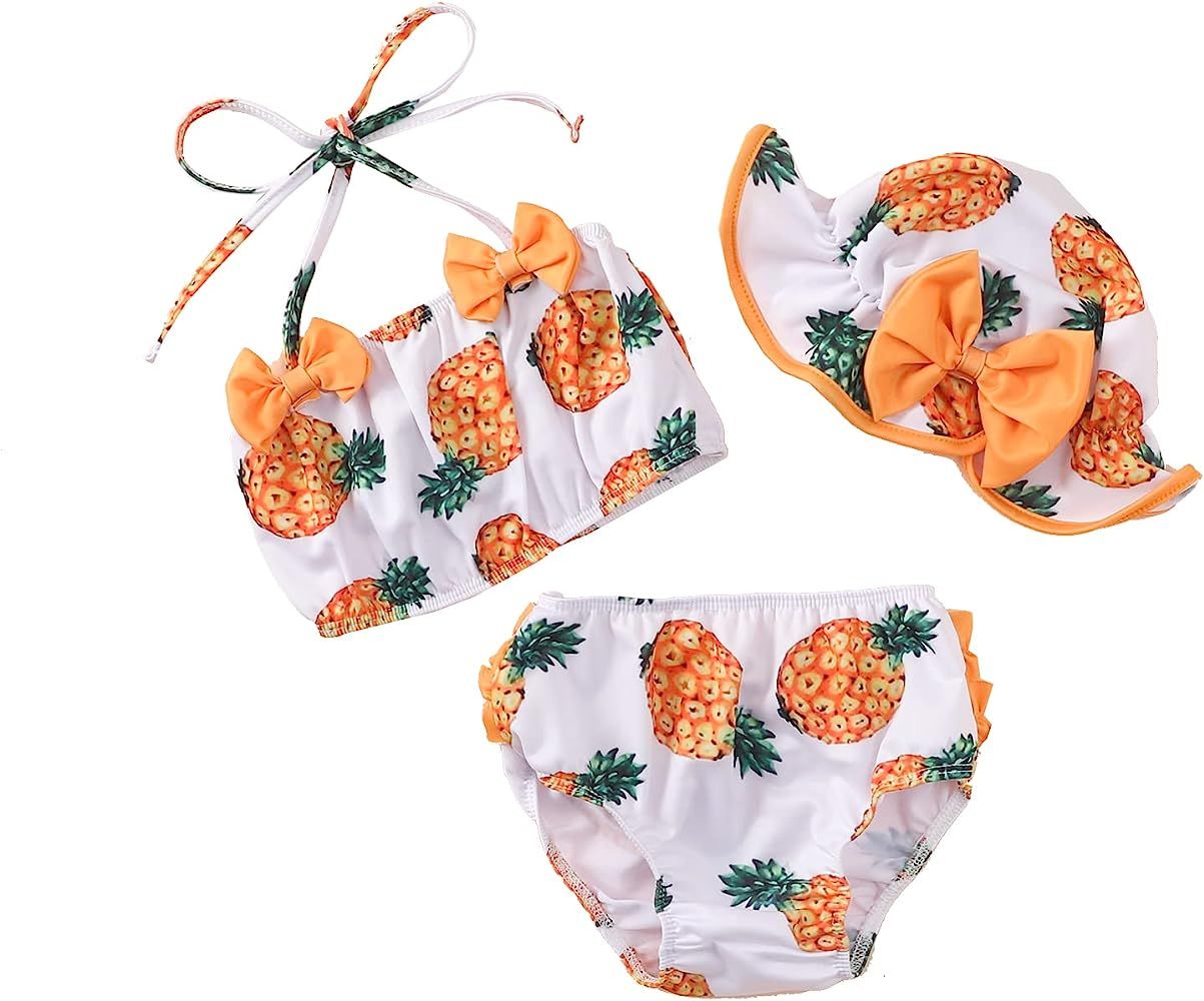 Toddler Baby Girl Swimsuit Infant Bathing Suit Sets Summer Beach Bikini Tops Shorts Hat Swimwear ... | Amazon (US)