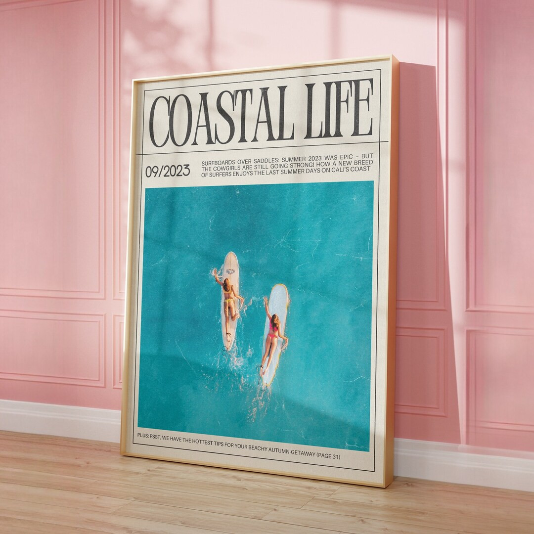 Coastal Cowgirl Wall Art Beachy Magazine Cover Trendy Newspaper Print Beachy Dorm Room Decor Girl... | Etsy (US)