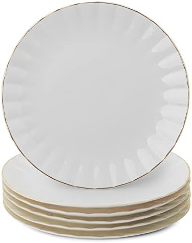 BTaT- Porcelain Dinner Plates with Gold Trim,10.5 inch, Set of 6, White Dinner Plates Bulk, White... | Amazon (US)