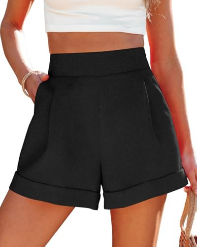 Wihion Women Summer Wide Leg Shorts High Waisted Casual Bermuda Shorts Lightweight Workwear Shorts with Pocket Black | Amazon (US)