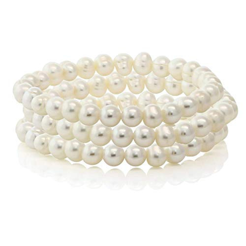 SPLENDID PEARLS Set of 3 White Cultured Freshwater Pearl Bracelets for Women | Women's Stretch Bracelet with Adjustable Fit of 7.25" | Amazon (US)