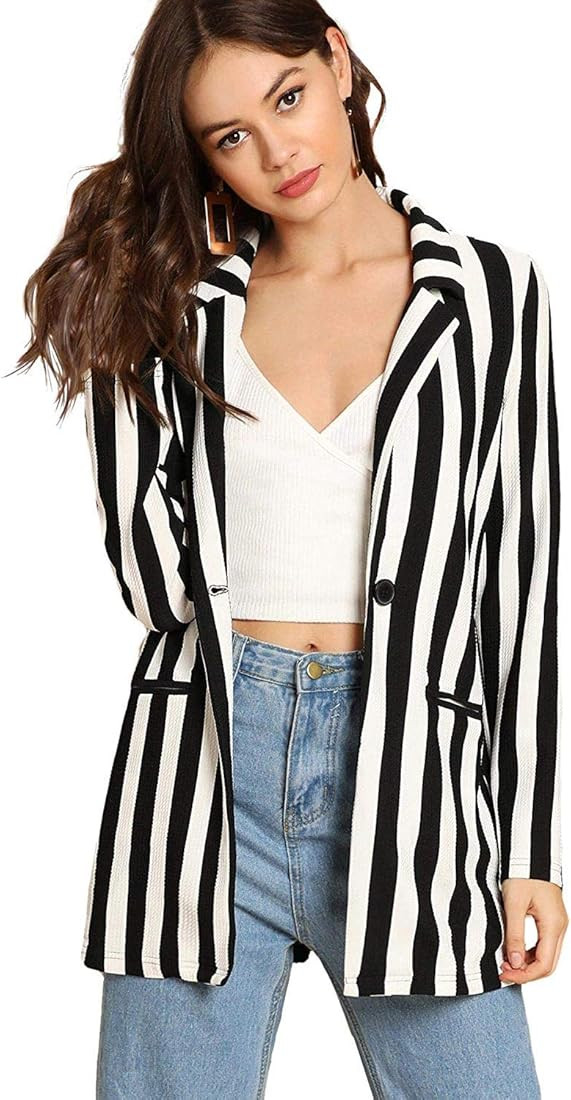 Floerns Women's Casual Work Office Open Front Striped Blazer | Amazon (US)
