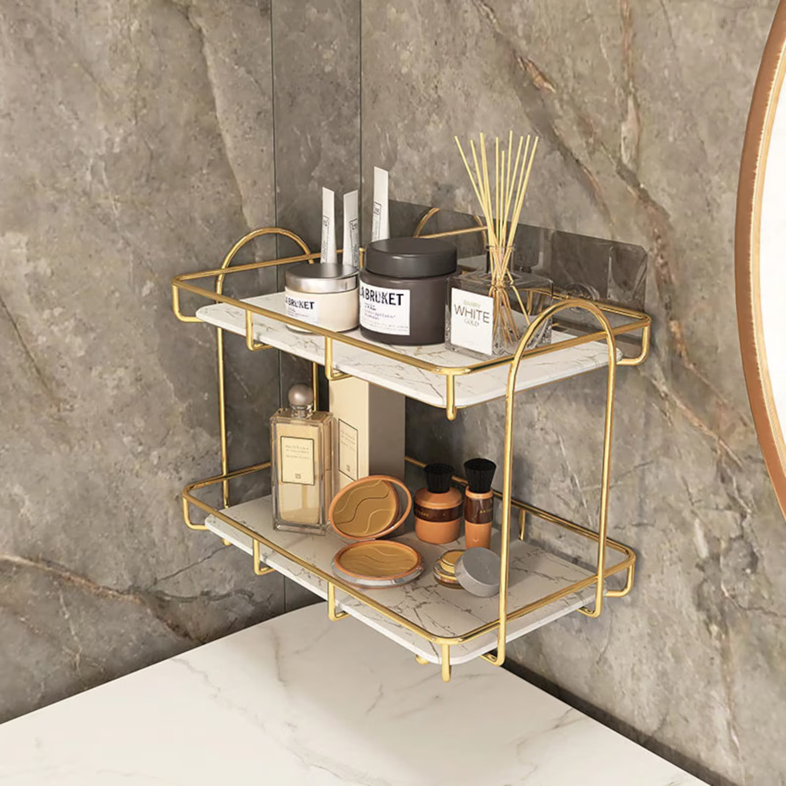 Cosmetic Organizer Lipstick Perfume Storage Rack Bathroom Wall-mounted Rack Iron Art Nordic Style... | Etsy (US)