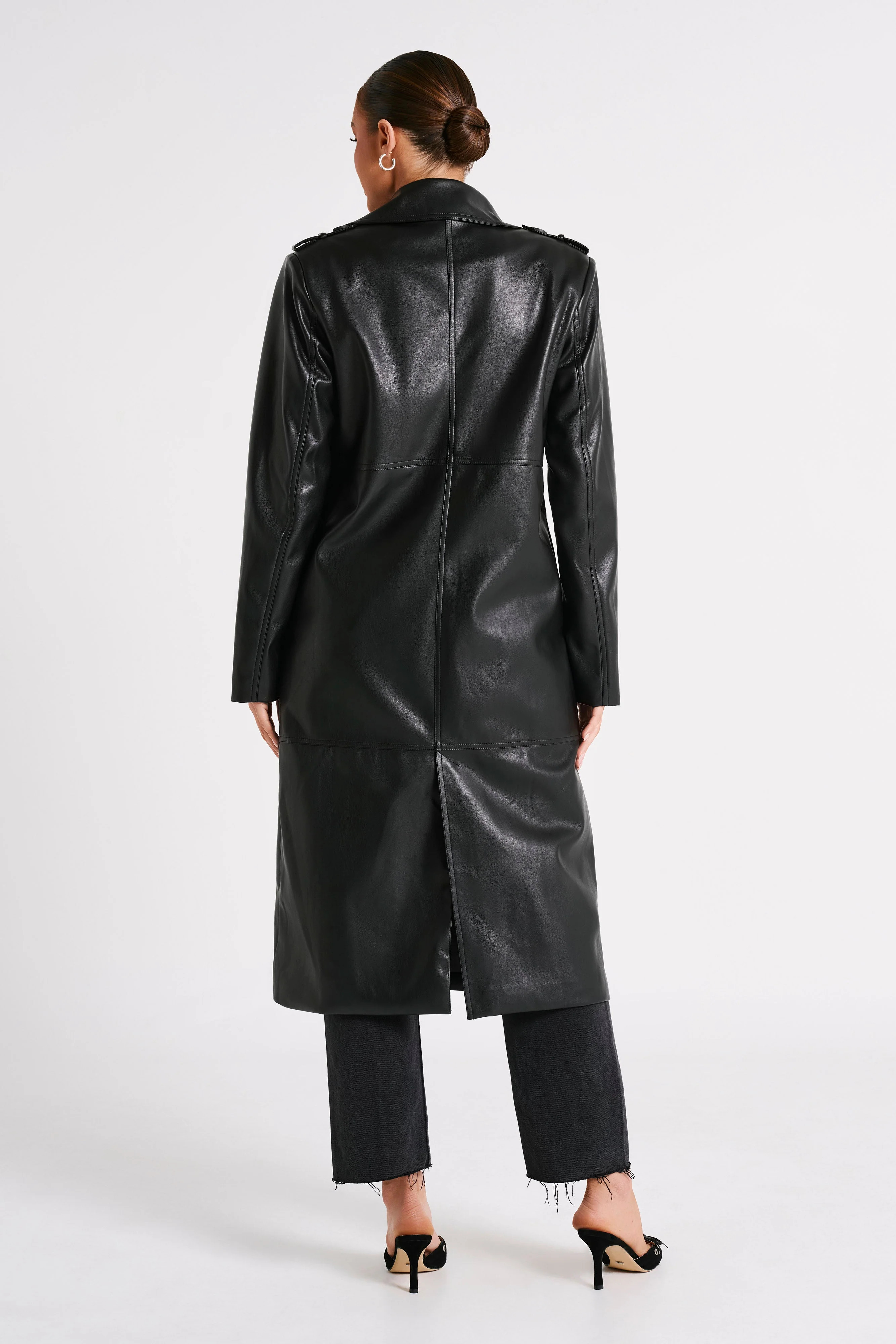 Lexington Pu Trench Coat - Black | MESHKI US