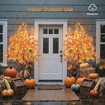LIGHTSHARE 2PCS 6FT 240LED Artificial Lighted Maple Tree Warm White Fall Decorations Indoor Outdo... | Amazon (US)
