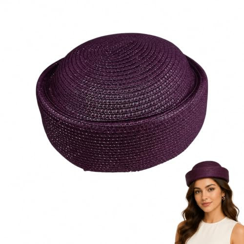 Straw Beret Hats for Women,Classic French Vintage Church Hat Elegant Pillbox Hat Artist Painter Hats for Summer Wedding Purple | Amazon (US)