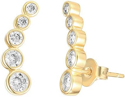 PAVOI 14K Gold Plated Sterling Silver Post Cubic Zirconia Ear Crawler Earrings - Tiny Faux Diamon... | Amazon (US)