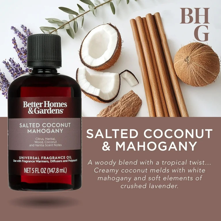 Better Homes & Gardens Universal Fragrance Oil, Salted Coconut & Mahagony Scented, 5 fl oz | Walmart (US)