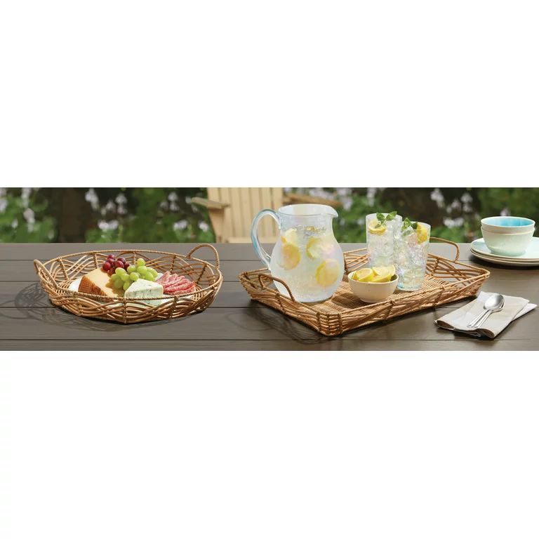 Better Homes & Gardens Rectangular and Round Poly Rattan Serving Trays, Set of 2 | Walmart (US)