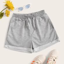 Rolled French Terry Drawstring Shorts | SHEIN