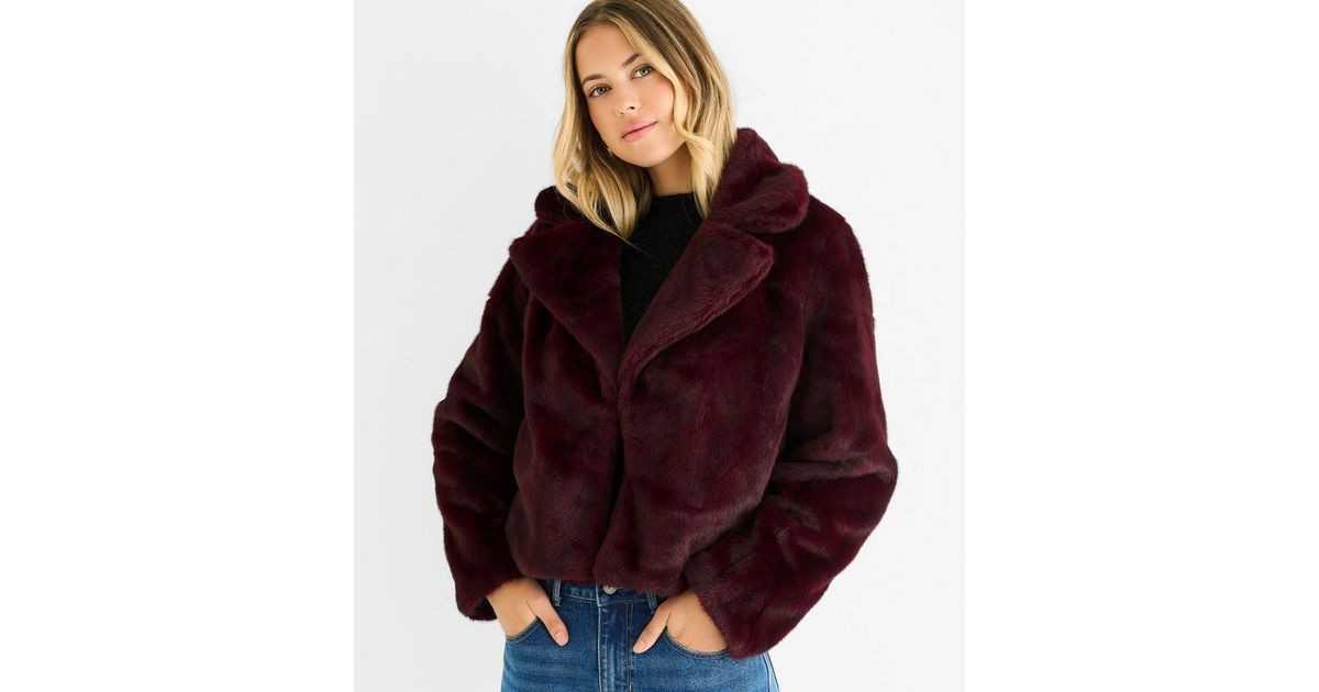 Gini London Dark Burgundy Faux Fur Jacket | New Look | New Look (UK)