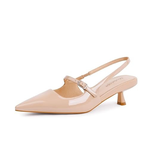 Modatope Nude Heels Kitten Slingback Heels for Women Pointed Closed Toe Stiletto Nude Pumps Dress Formal Shoes Size 10 | Amazon (US)