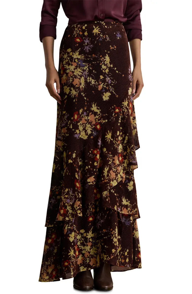 Lauren Ralph Lauren Tiered Floral Velvet Burnout Maxi Skirt | Nordstrom | Nordstrom
