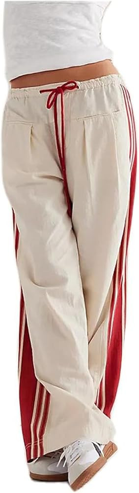 Miqil Women Y2K Striped Sweatpants Loose Wide Leg Drawstring Side Stripe Track Pants Elastic Wais... | Amazon (US)