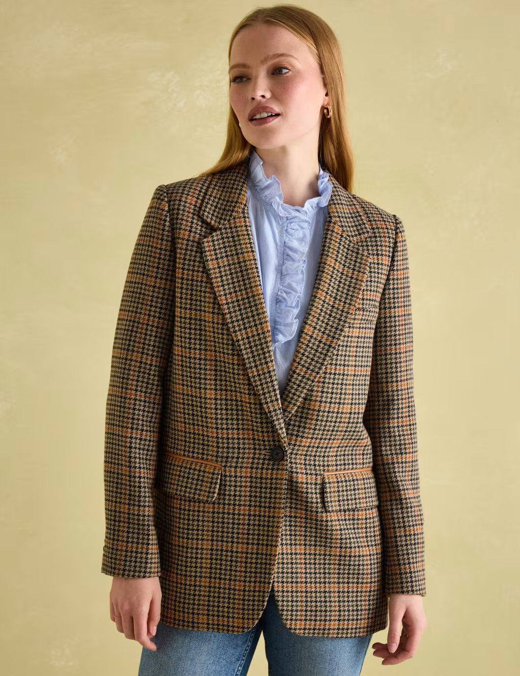 Checked Longline Blazer with Wool | Joules | M&S | Marks & Spencer (UK)