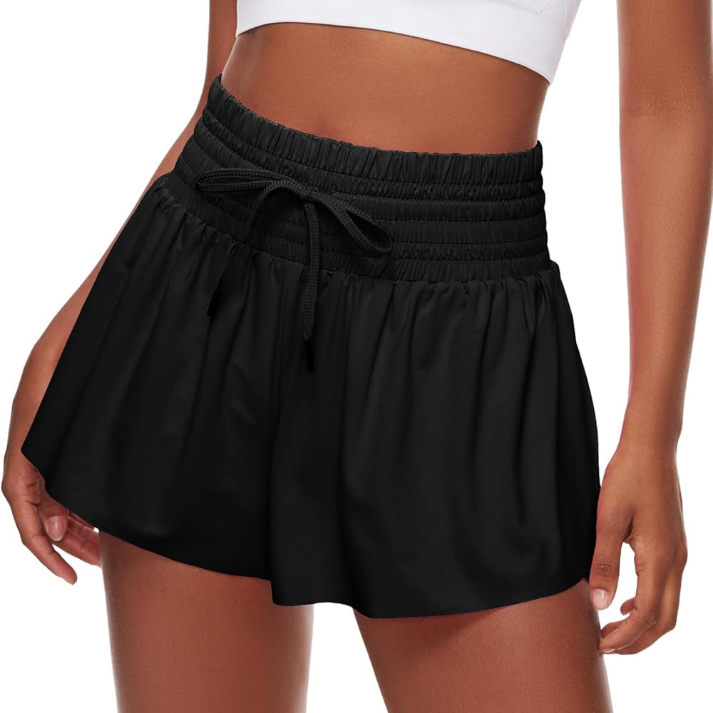 Women Flowy Athletic Shorts,2 in 1 High Waisted Running Shorts with Pocket Yoga Workout Casual We... | Amazon (US)