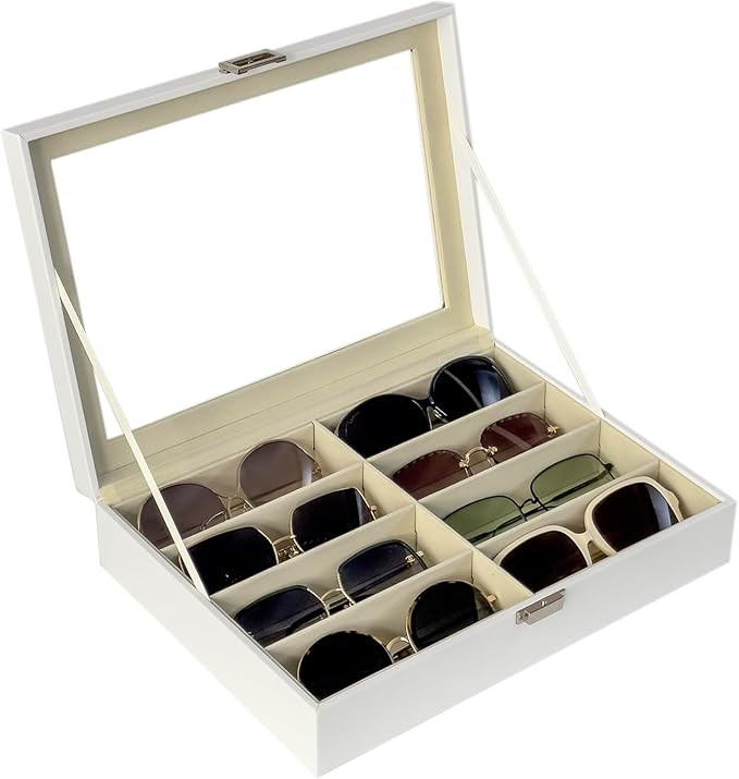 UnionPlus 8-Slots Eyeglass Sunglass Glasses Organizer Collector - Faux Leather Storage Case Box f... | Amazon (US)