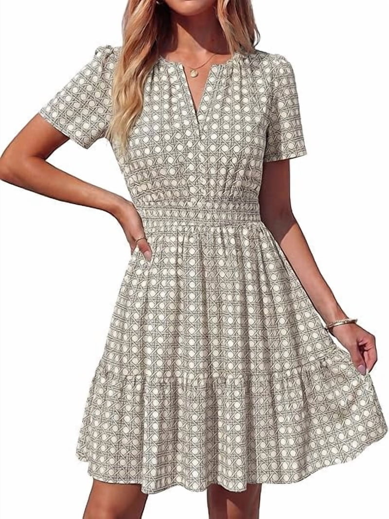BTFBM Summer Dresses for Women Lightweight Casual Short Sleeve Floral Mini Dress A Line Beach Vac... | Walmart (US)