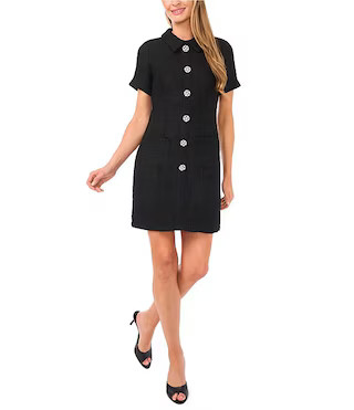 CeCe Tweed Collared Short Sleeve Button Front Dress | Dillard's | Dillard's
