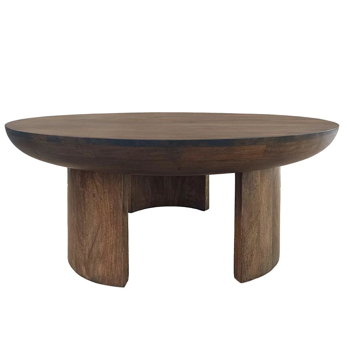35 Inch Coffee Table, Handcrafted Round Mango Wood Top, Modern Curved Tripod Legs, Walnut Brown | Kohl's