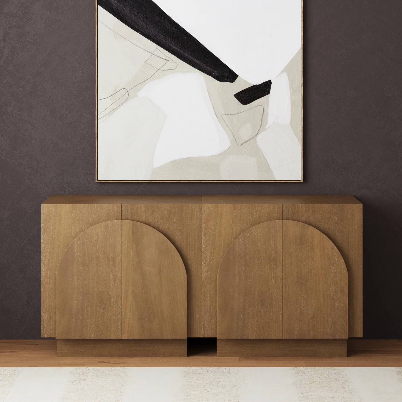 Mid-Century Modern Wood Credenza Arched Light Brown (Set of 2) | Nathan James