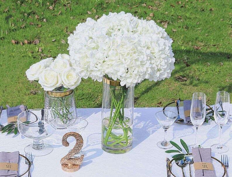 6 heads Artificial Silk Hydrangea Flowers Bouquets Faux Hydrangea Stems for Home Table Centerpiec... | Etsy (US)