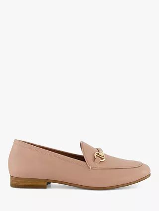 Dune Grandeur Leather Metal Trim Snaffle Loafers, Blush | John Lewis (UK)