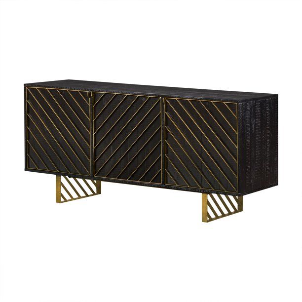 Wooden Sideboard with Six Shelves and Metal Accents, Gold and Black - Walmart.com | Walmart (US)