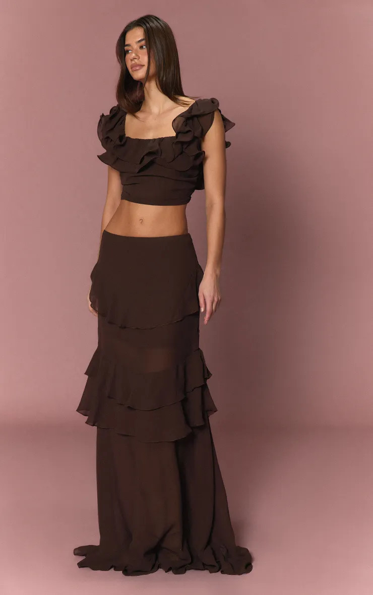 Chiffon Ruffle Maxi Skirt | PrettyLittleThing US