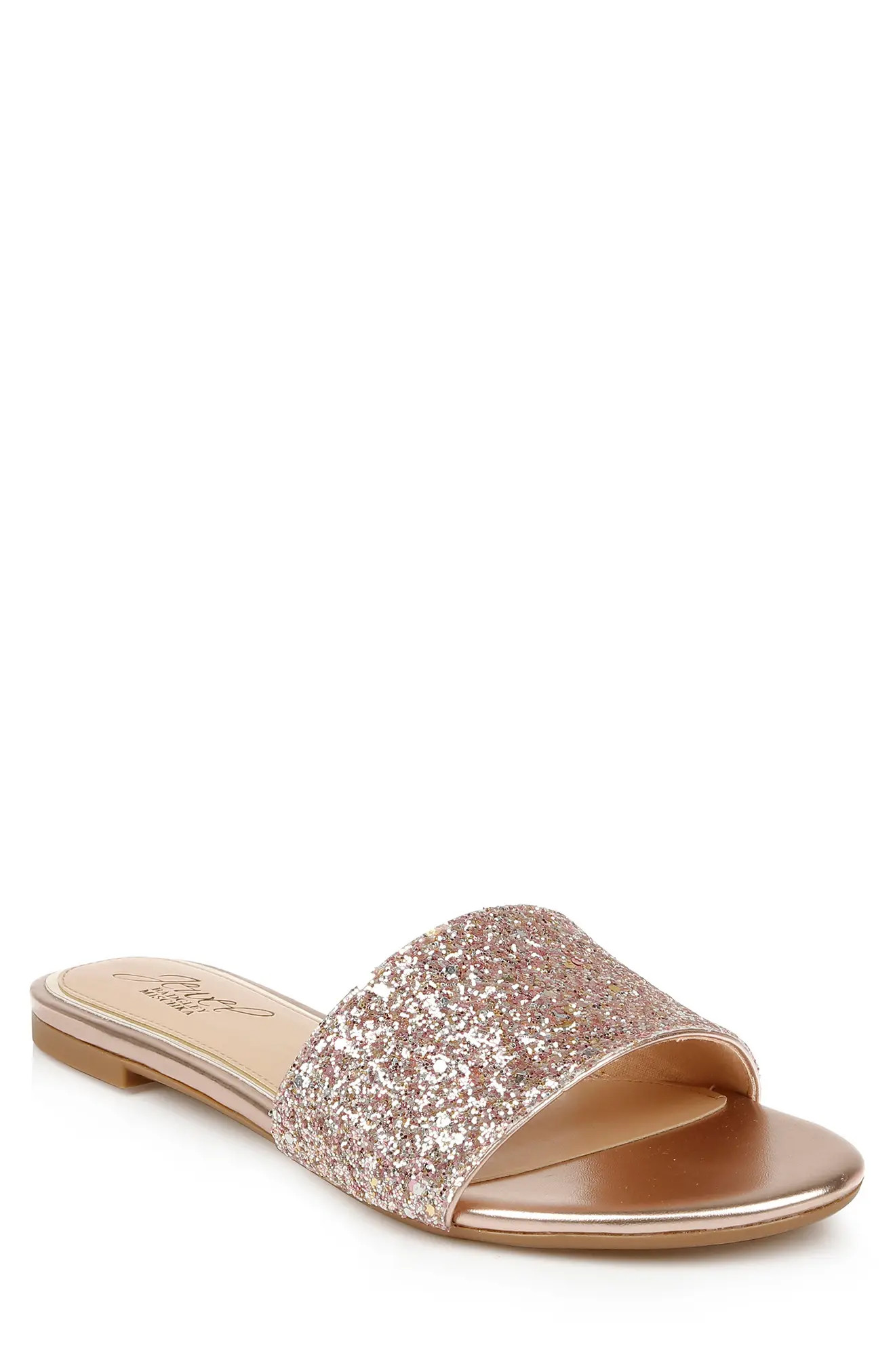 Jewel Badgley Mischka Dillian Glitter Slide Sandal in Rose Gold Glitter at Nordstrom, Size 11 | Nordstrom