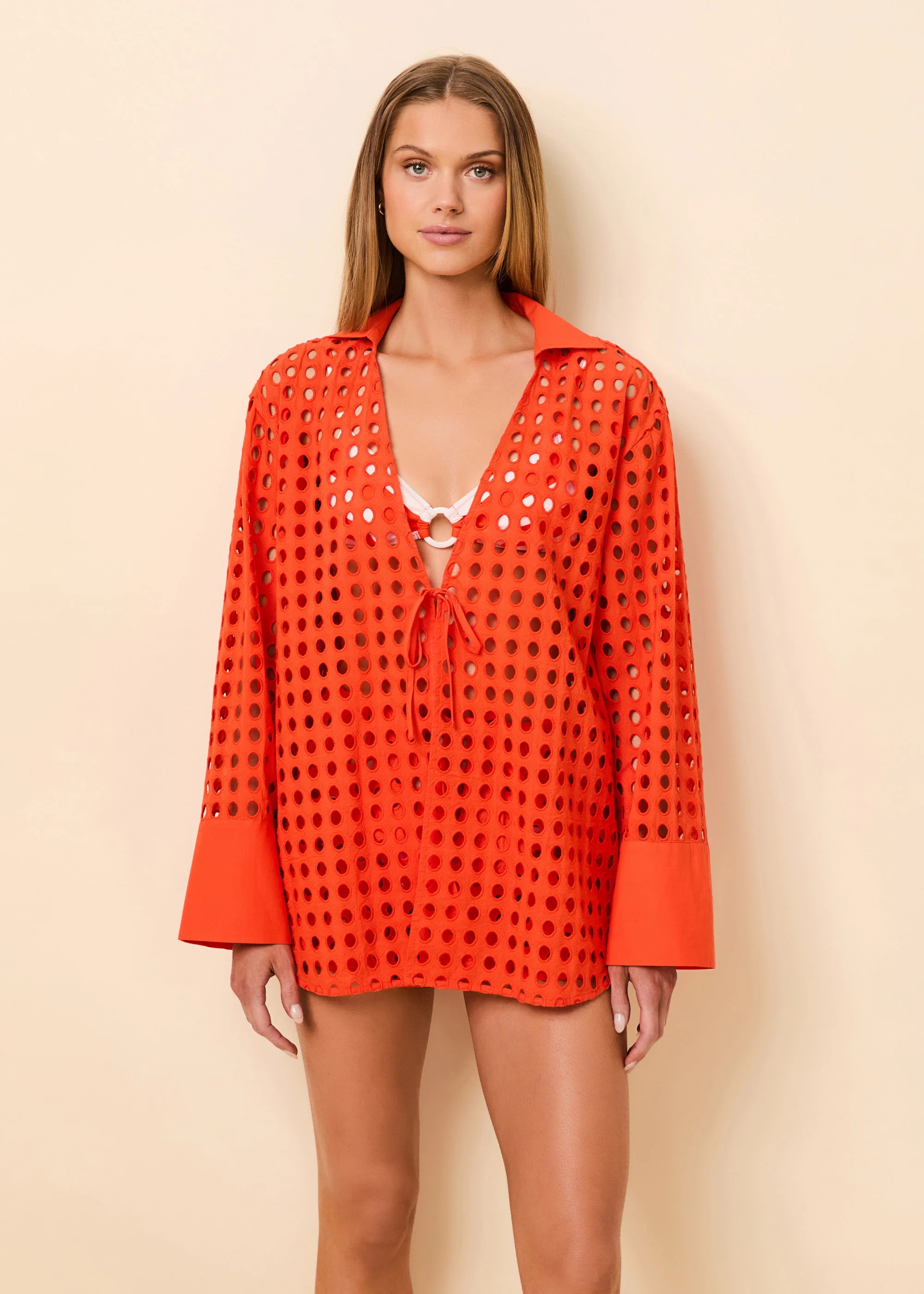 Jaclyn Tunic Classic Eyelet Habanero | Solid & Striped