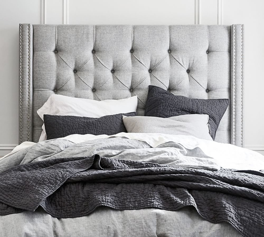Harper Tufted Upholstered Tall Headboard without Nailheads, King, Textured Twill Light Gray | Pottery Barn (US)