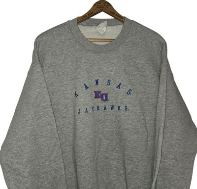 Vintage Kansas Jayhawks Sweatshirt Mens Large Spell Out Embroided Gray Crewneck | eBay US