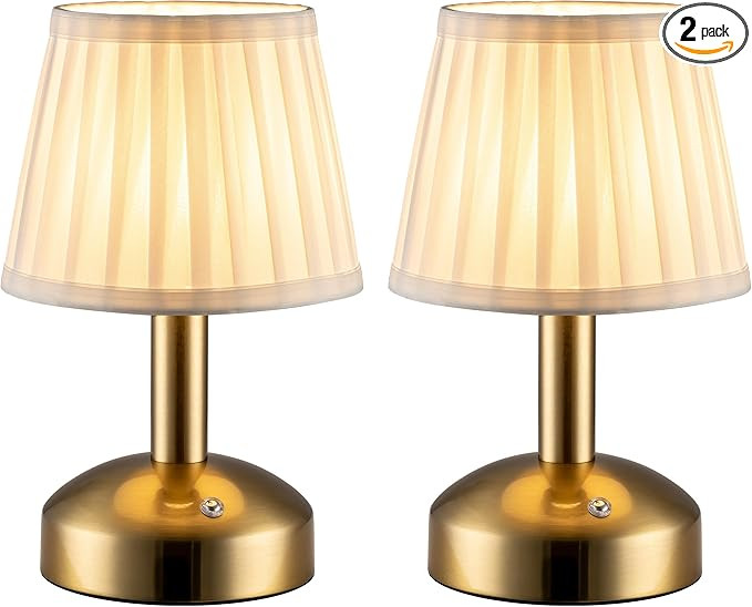 KDG Modern Cordless Small Table Lamp Set of 2, Portable LED Fabric Shade Desk Lamps, 5000mAh Rech... | Amazon (US)