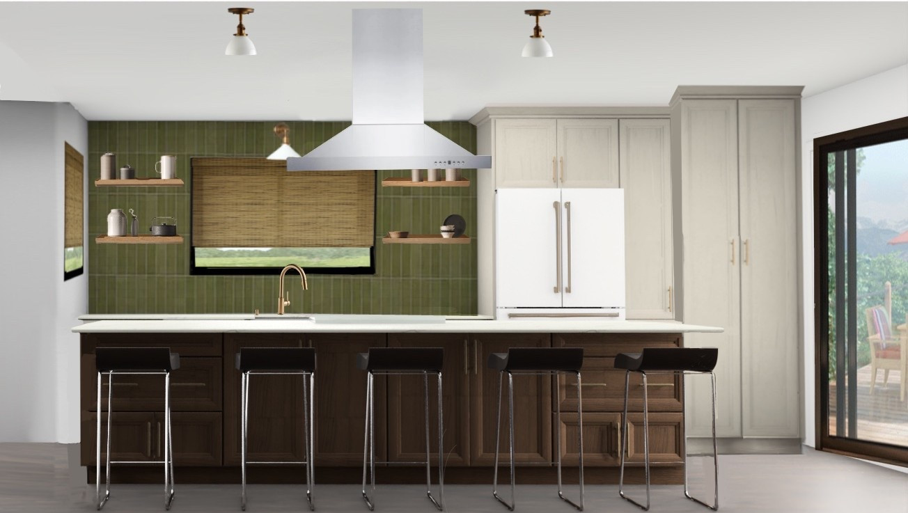 A few counter-height wood stool options for our clients new kitchen island. He requested the stools have backs, so we chose some wood designs that are comfortable, but compact enough for entertaining large groups. 

This list also includes his kitchen cabinetry hardware from Rejuvenation, and champagne bronze faucet to match his matte white & champagne bronze range and fridge. 

The island has two outlets, which will have heritage brass gfci switch plate covers, and the tile wall will have two more (one with a light switch for above the sink) which will also be in heritage brass. 