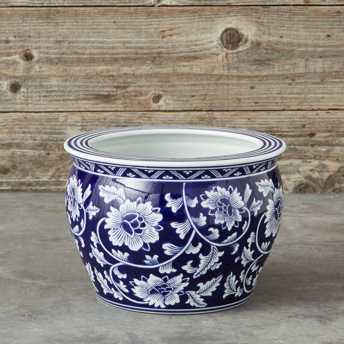 Blue & White Ceramic Planter, Medium | Williams-Sonoma
