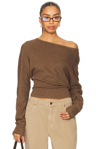 Asymmetrical Thumbhole Top in Cream | Revolve Clothing (Global)